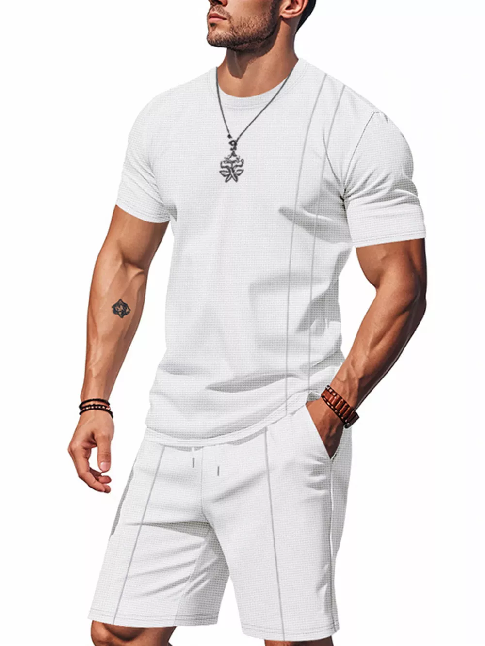 Men's Full Size Casual Striped Short Sleeve T-Shirt and Shorts Set Plus Size, image 8