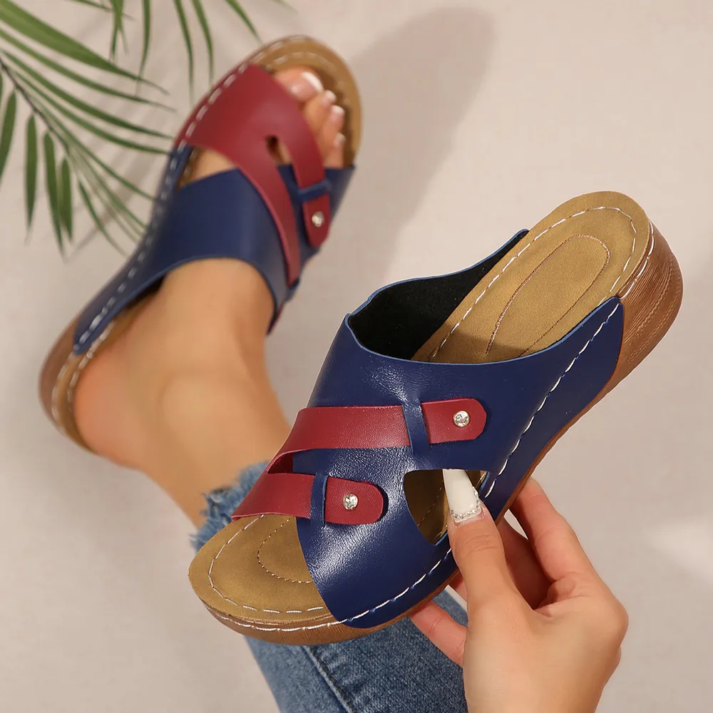 Cutout Contrast Wedge Sandals, image 5