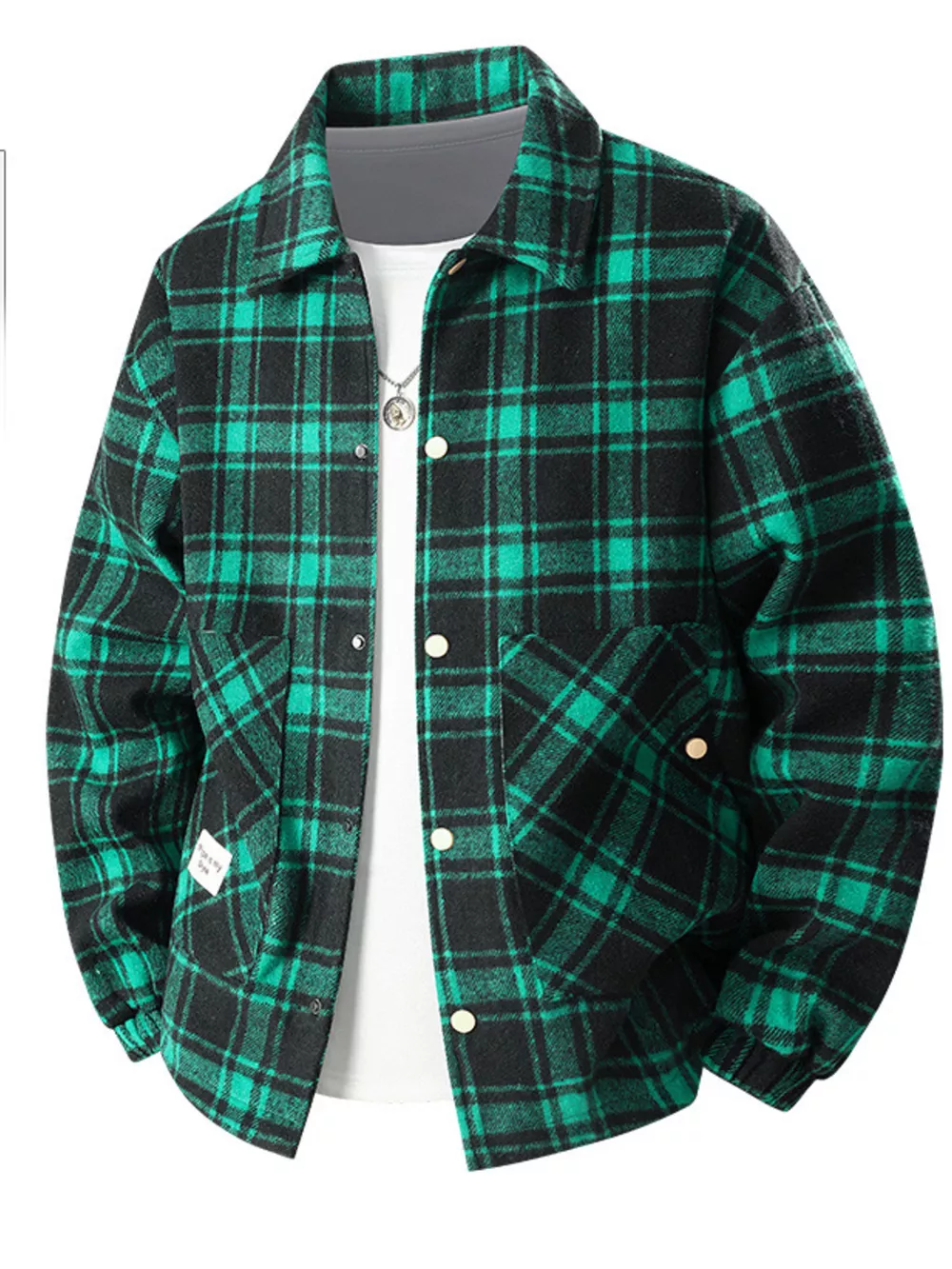 Men's Plus Size Plaid Button-Up Casual Shacket, image 3