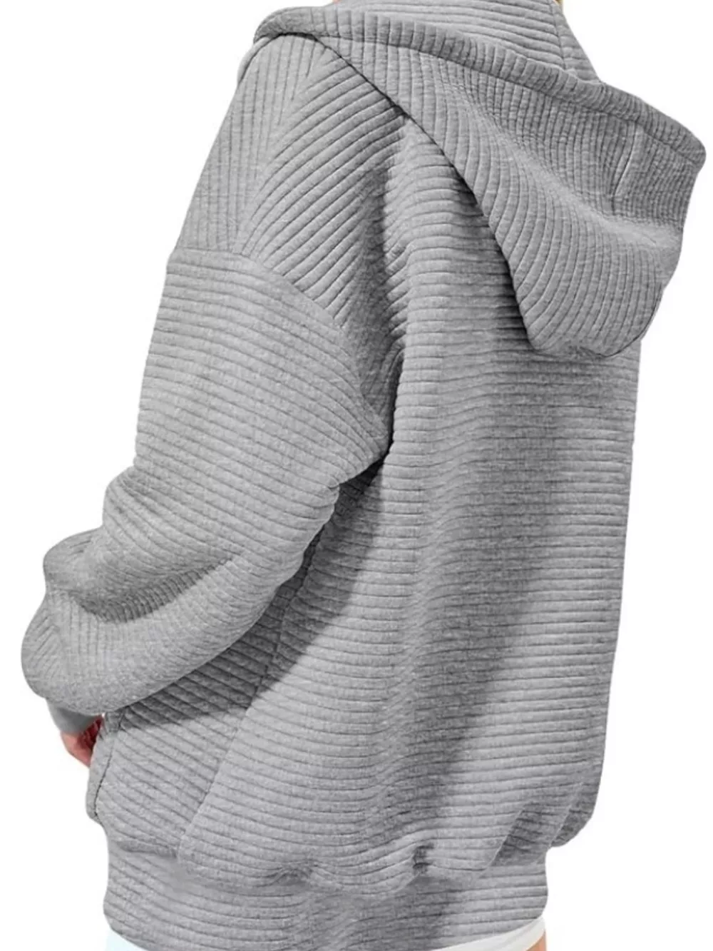 Drawstring Zip Up Dropped Shoulder Hoodie, image 3