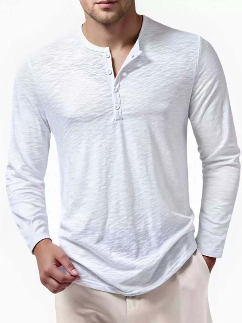 Men's Long Sleeve Henley T-Shirt, image 14