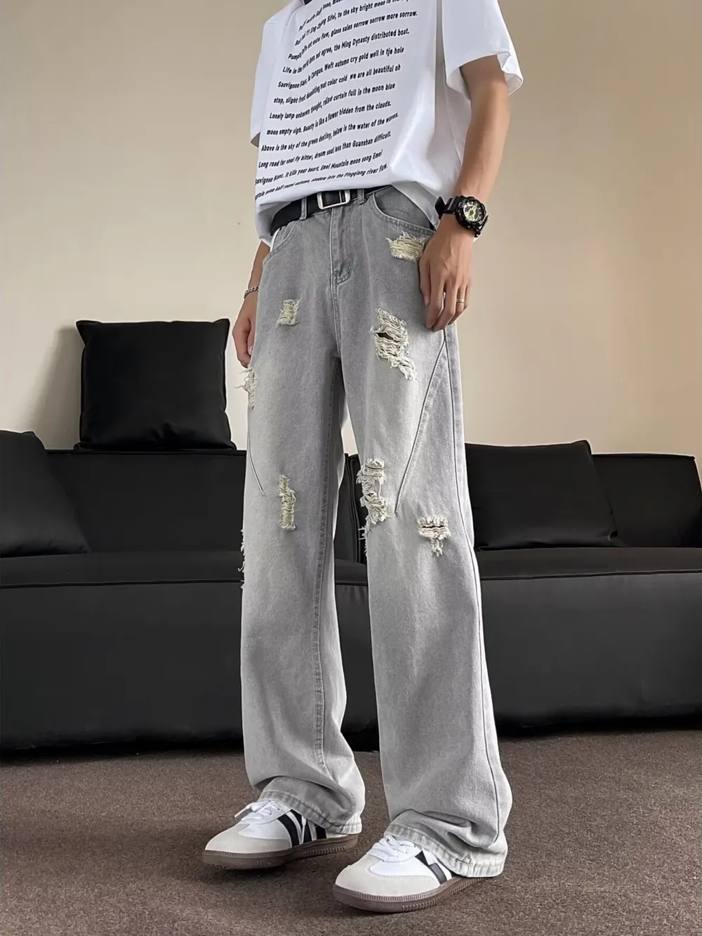 Men's Full Size Distressed Wide Leg Jeans Plus Size, image 3