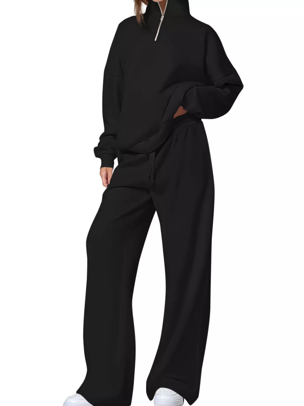 Half-Zip Sweatshirt and Wide-Leg Sweatpants Set, image 10