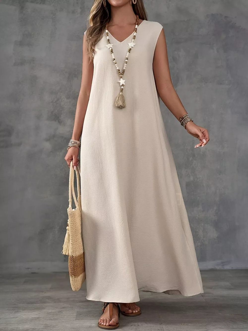 Sleeveless V-Neck Side-Slit Maxi Dress, image 3