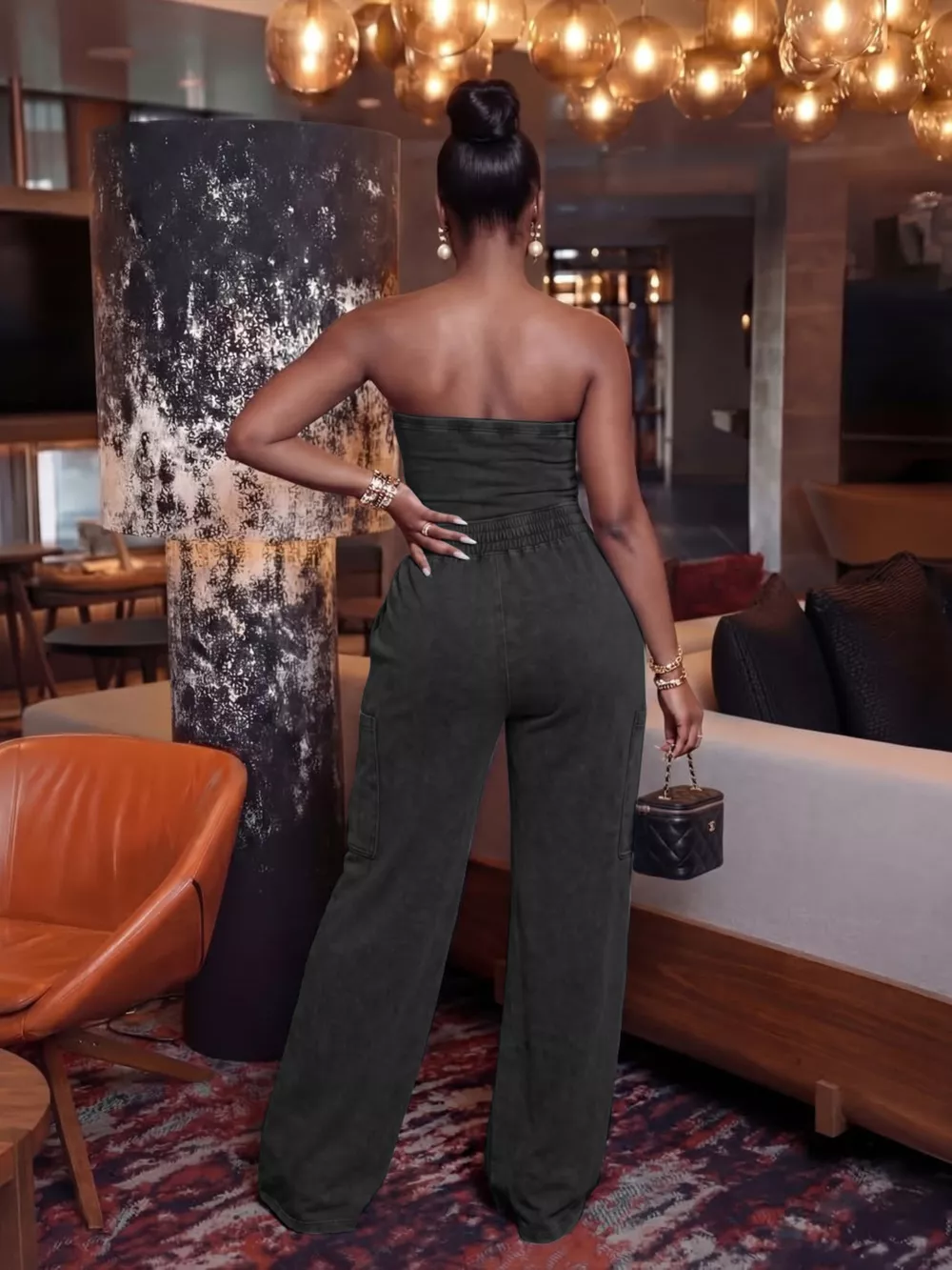 Drawstring Strapless Wide-Leg Jumpsuit, image 13