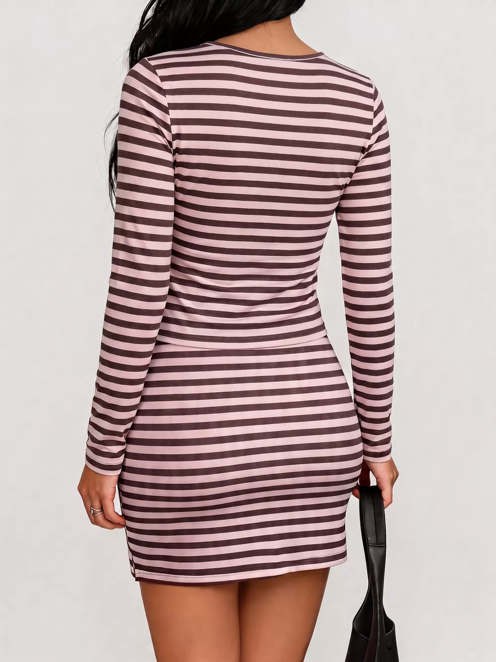 Striped Long Sleeve Square Neck Top and Mini Skirt Two-Piece Set, image 5