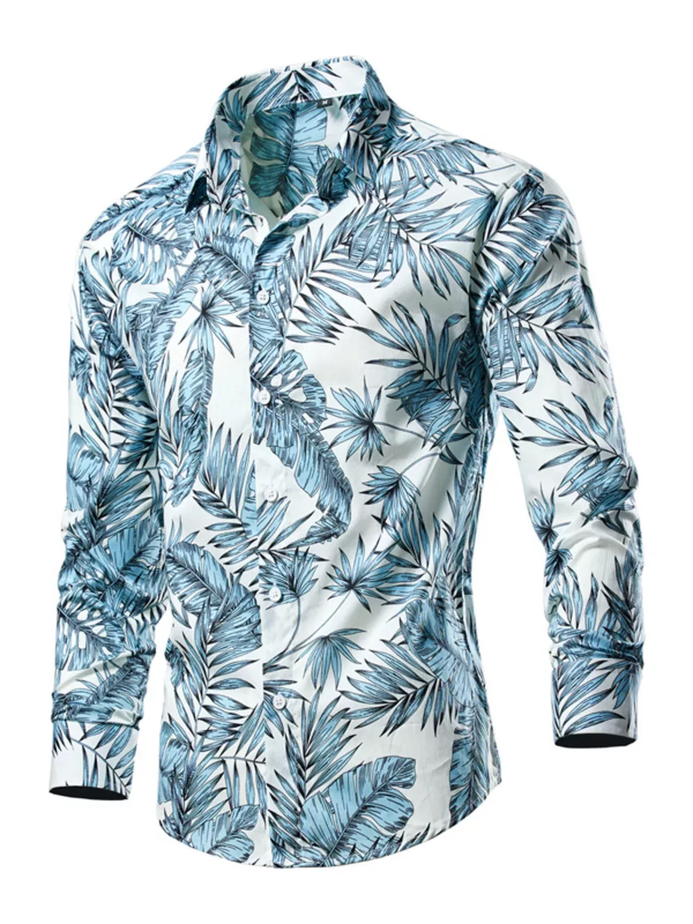 Men's Plus Size Tropical Leaf Print Button-Down Shirt, image 2
