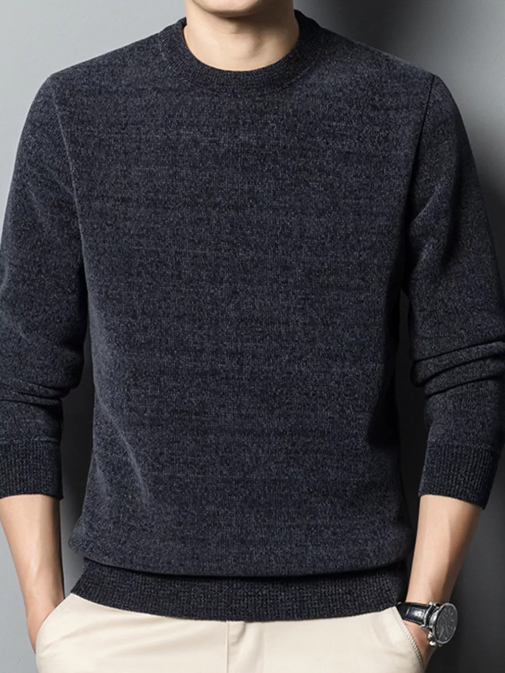 Men's Plus Size Round Neck Long Sleeve Sweater, image 5