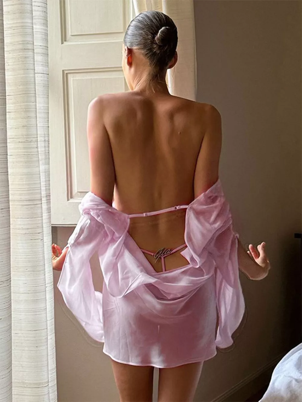Sheer Chiffon Plunge Mini Dress, image 6