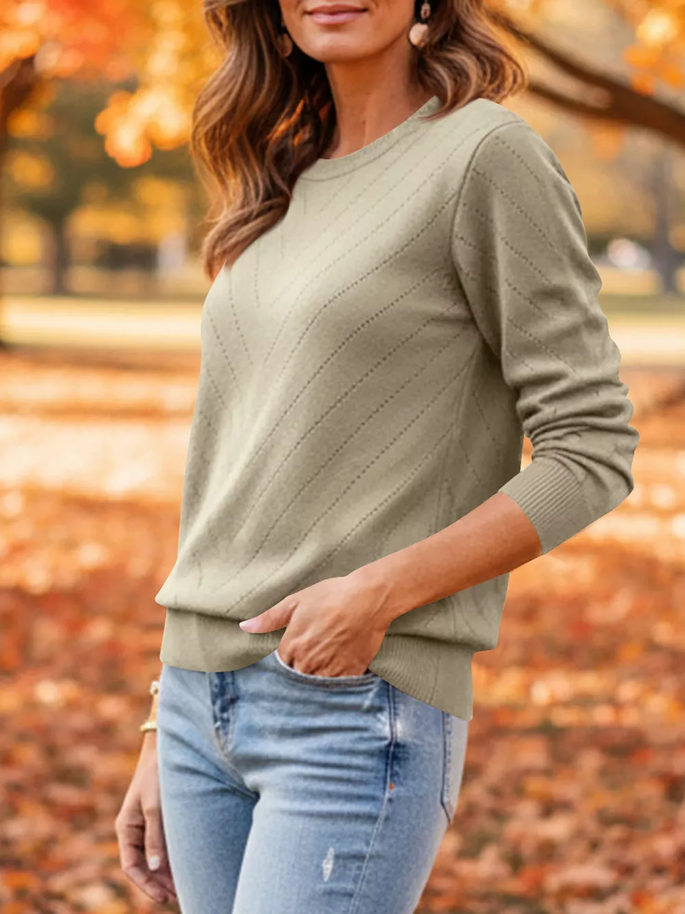 Openwork Round Neck Sweater, image 2