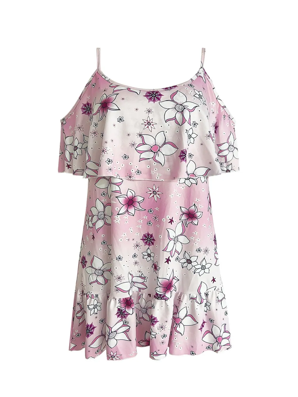 Floral Cold Shoulder Ruffle Mini Dress, image 9