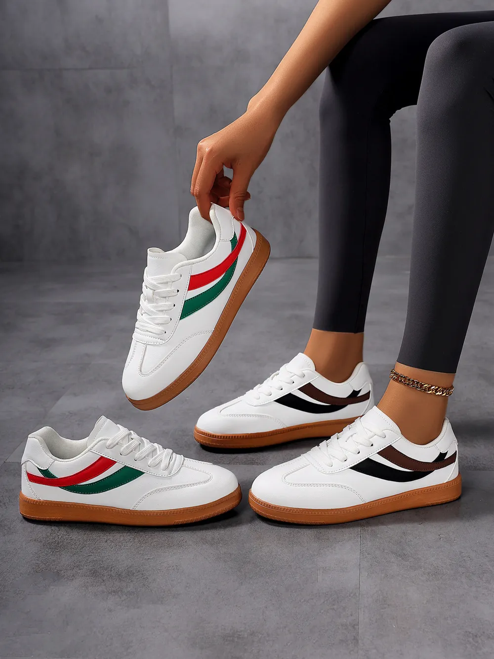 Lace Up Flat Sneakers with Stripe Accent, image 9