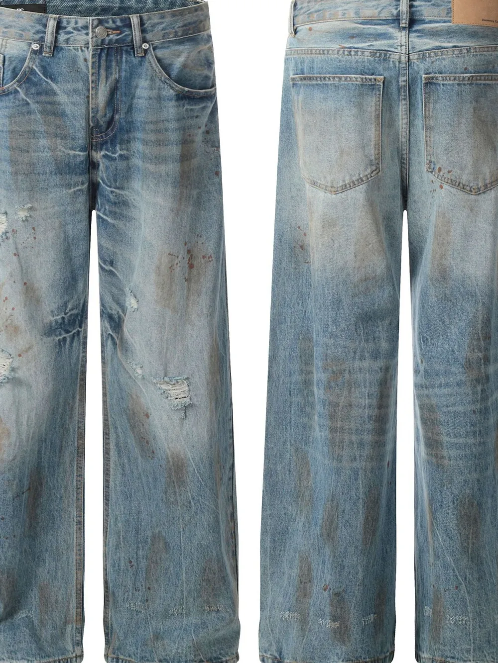 Men's Vintage Distressed Wide Leg Denim Jeans, image 4