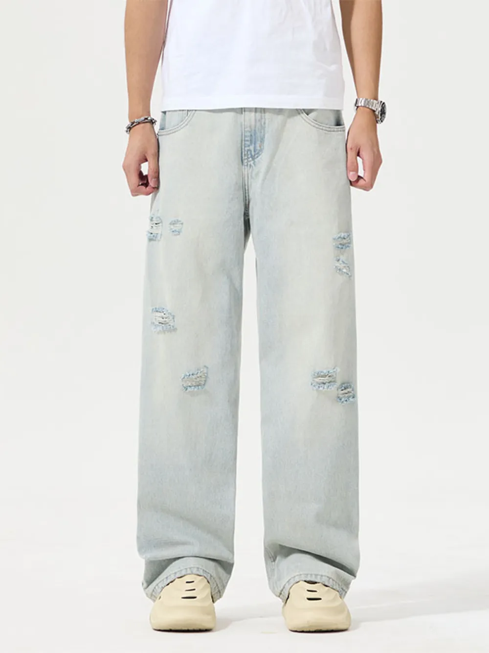 Men's Full Size Distressed Wide Leg Jeans Plus Size