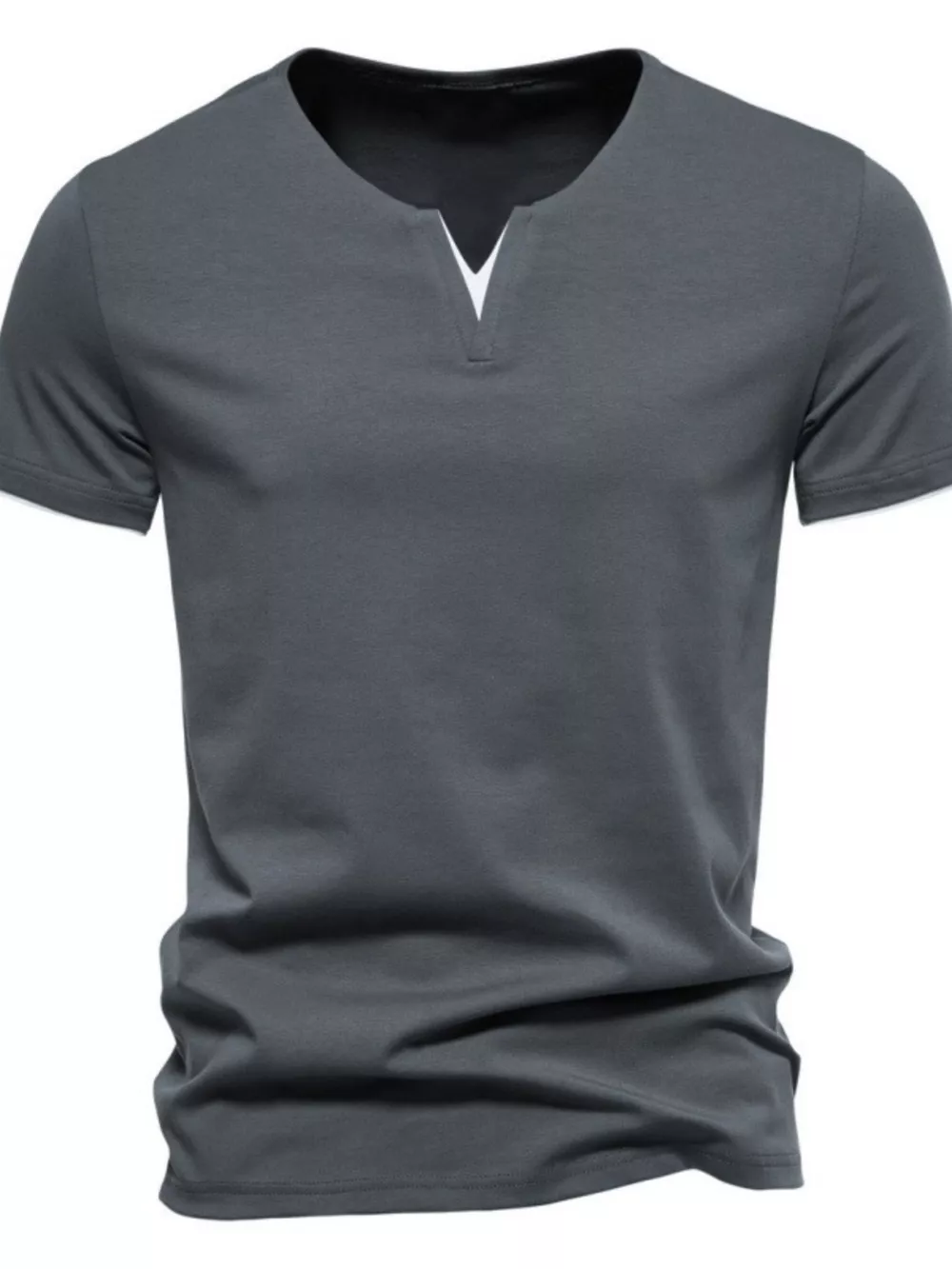 Men's Plus Size Slim Fit Notched Casual T-Shirt, image 6