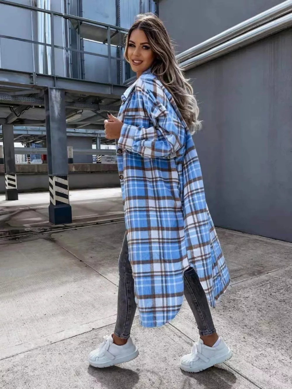 Plaid Button Up Longline Shacket, image 8