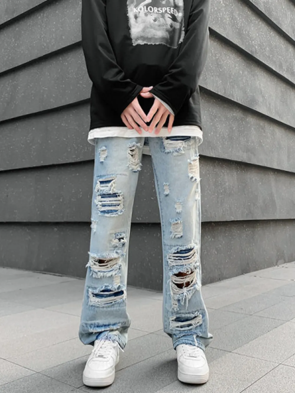 Men's Distressed Wide Leg Jeans, image 2
