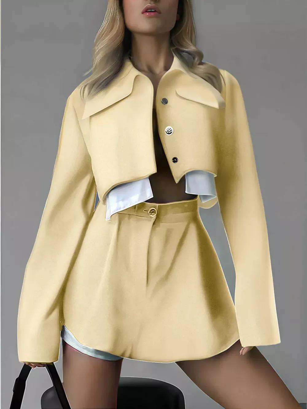 Button Up Cropped Jacket and Mini Skirt Set, image 19