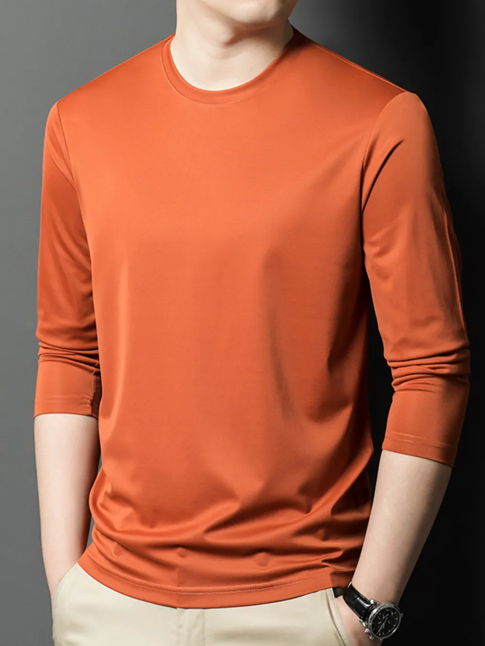 Men's Plus Size Round Neck Long Sleeve T-Shirt, image 8