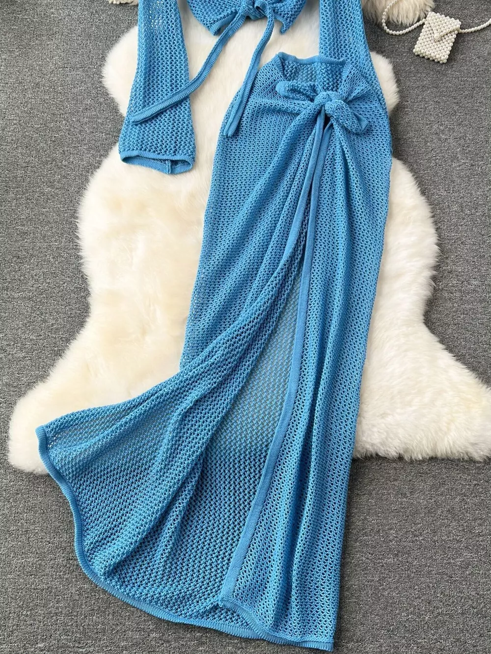 Knitted Crop Top and Slit Skirt Set, image 5