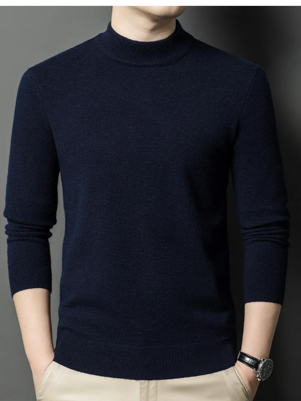 Men's Plus Size Mock Neck Long Sleeve Knit Top, image 7