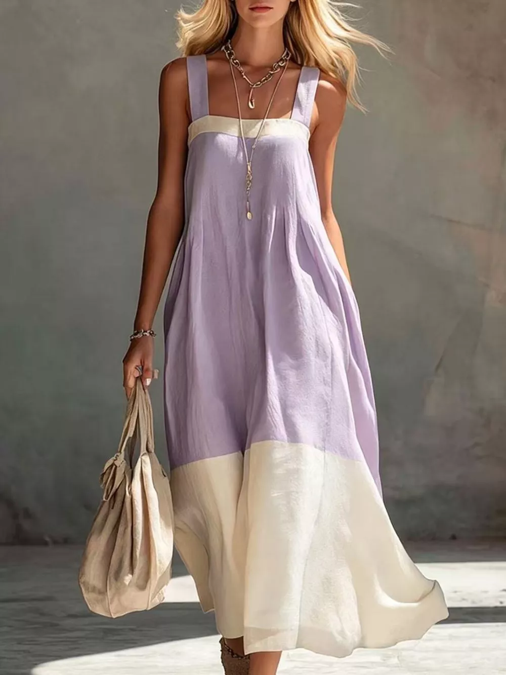 Color-Block Sleeveless Linen-Blend Midi Dress, image 7