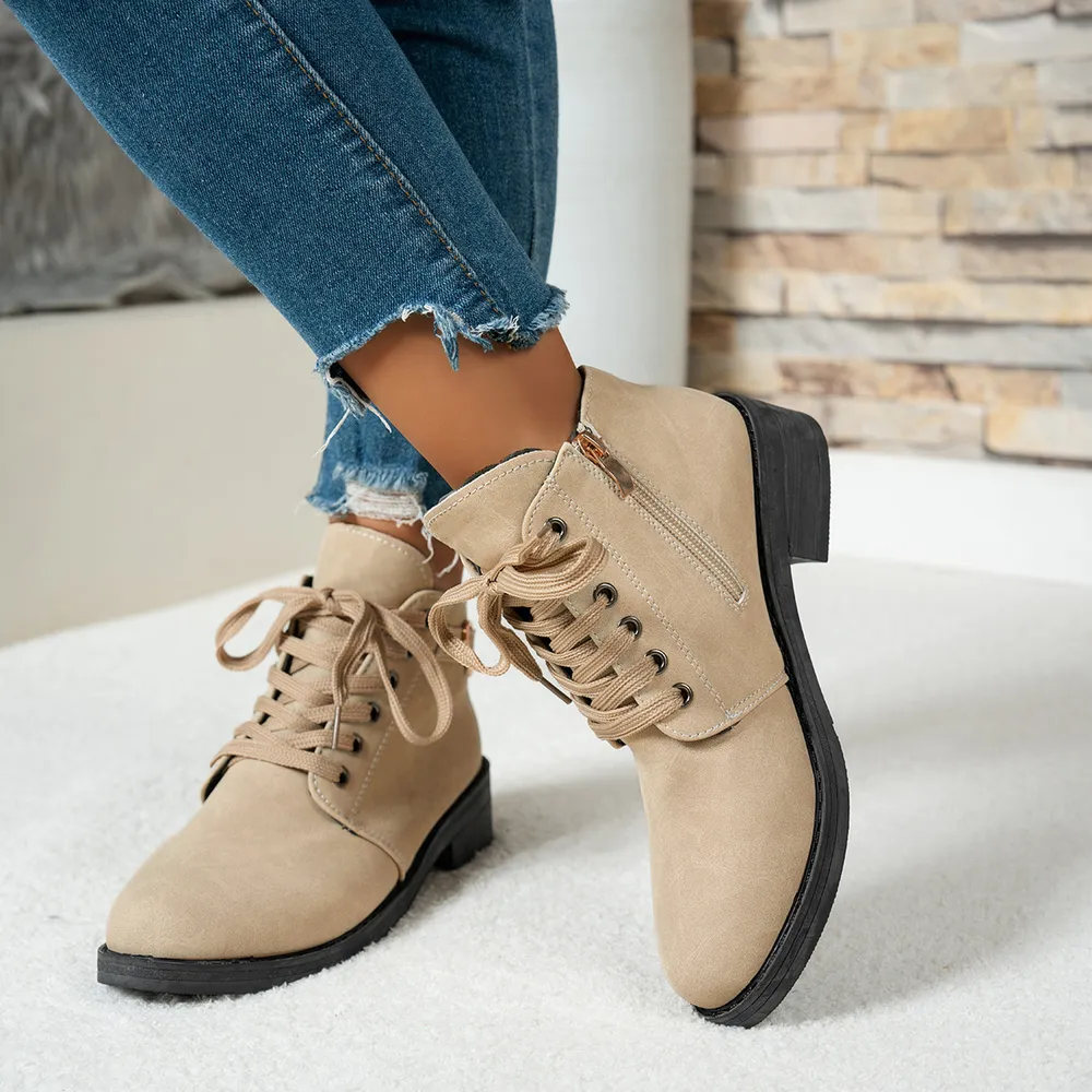 Lace-Up Ankle Boots with Heart Charm Detail, image 5