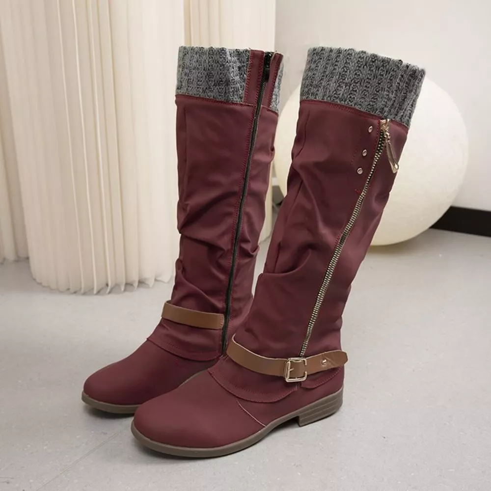 Knee High Slouch Boots with Knit Cuff, image 17