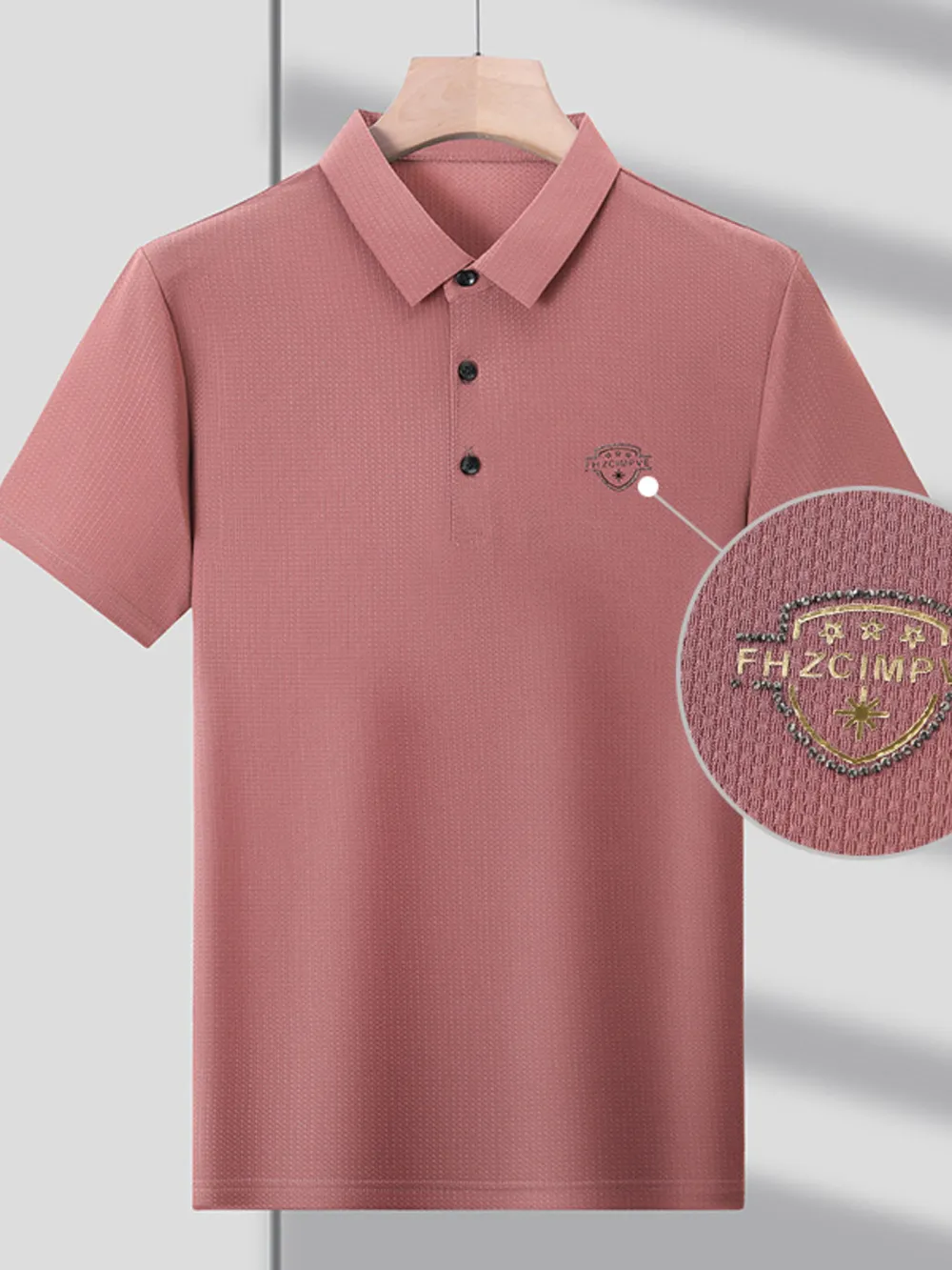 Men's Plus Size Embroidered Detail Short Sleeve Polo