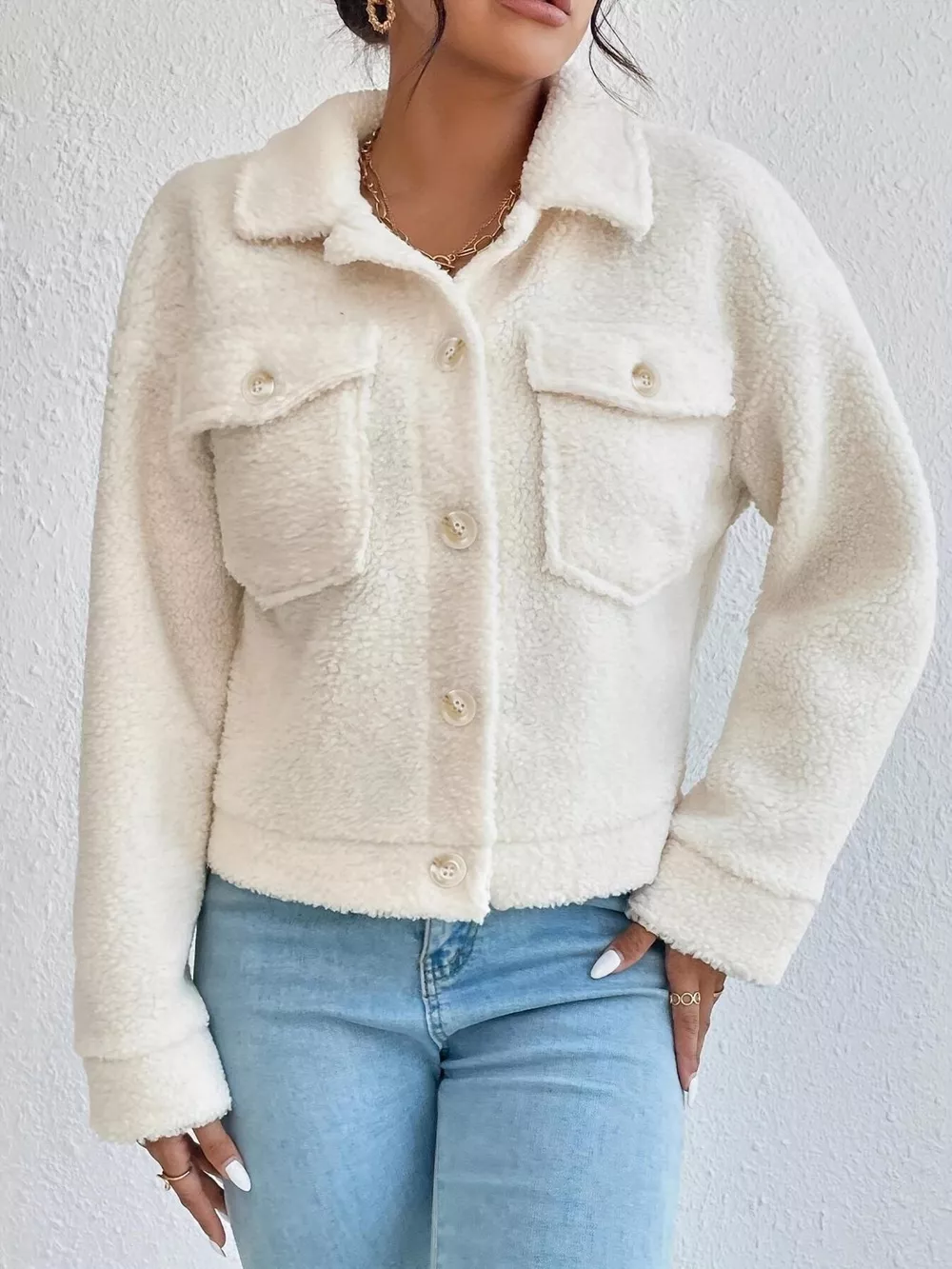 Full Size Cozy Faux Shearling Button-Up Jacket Plus Size, image 4