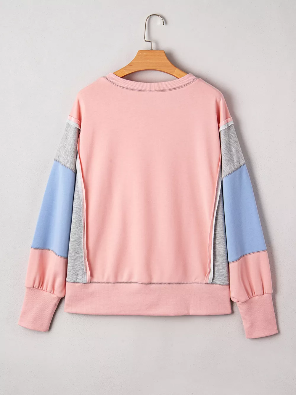 Exposed Seam Color Block Patchwork Slit Cuffs Oversize Sweatshirt, image 10