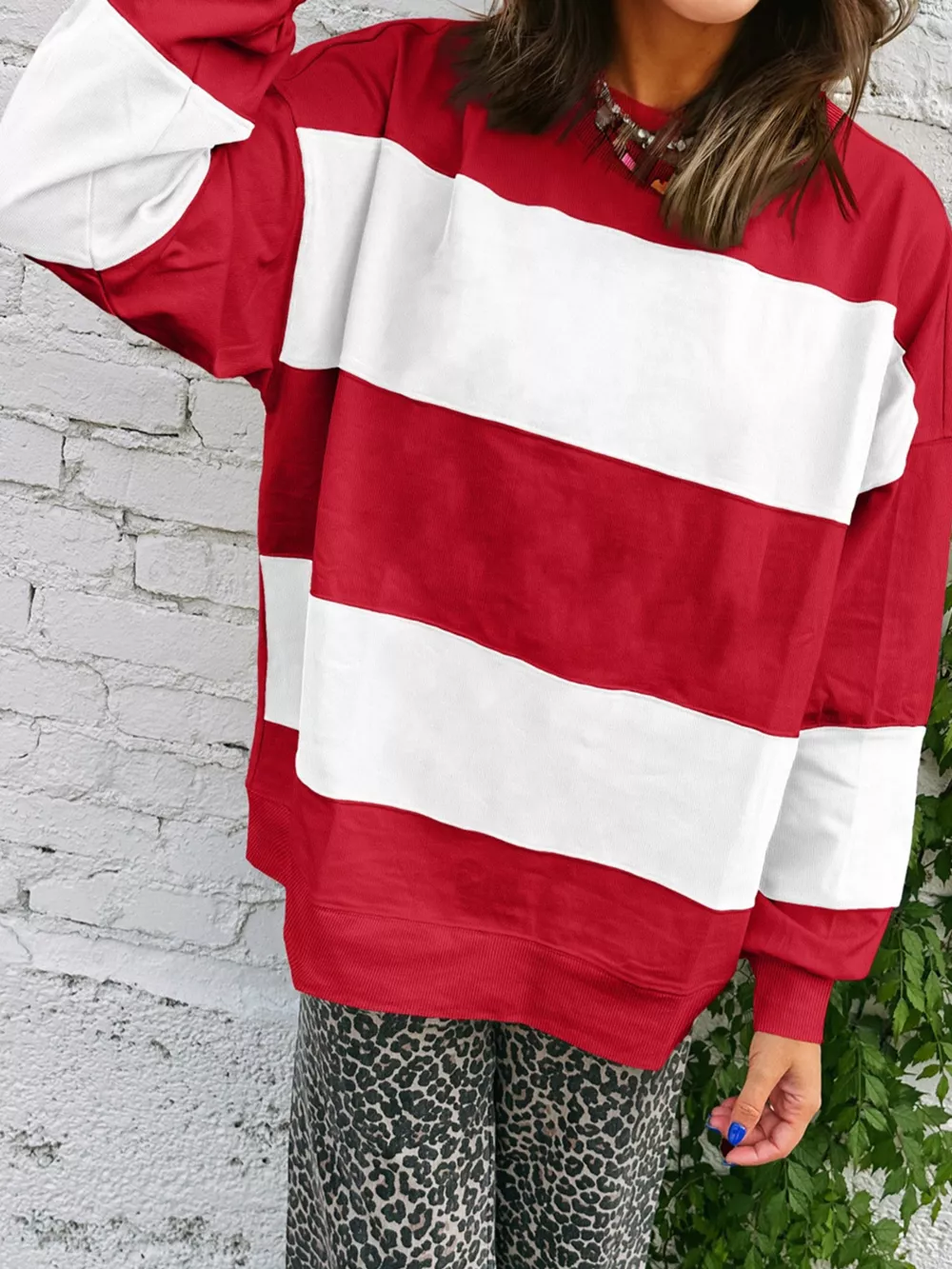 Colorblock Drop Shoulder Baggy Sweatshirt, image 9