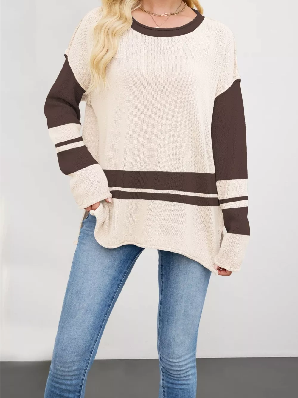 Striped Dropped Shoulder Sweater, image 9