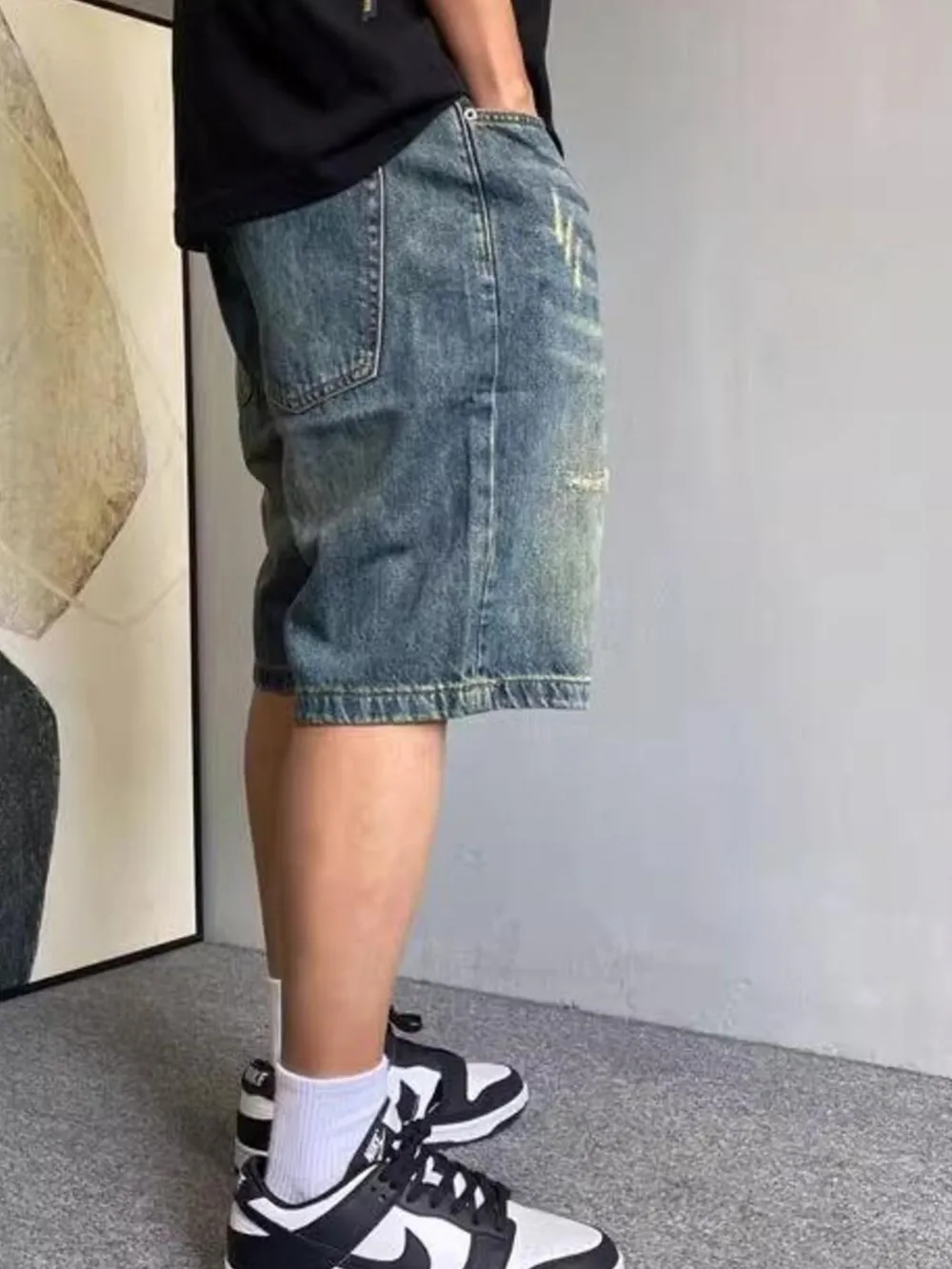 Men's Vintage Washed Distressed Denim Shorts, image 2