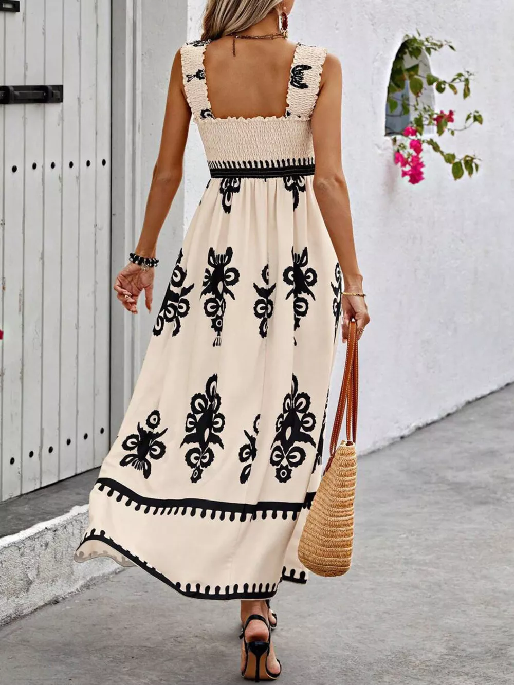 Smocked Printed Square Neck Maxi Dress, image 22