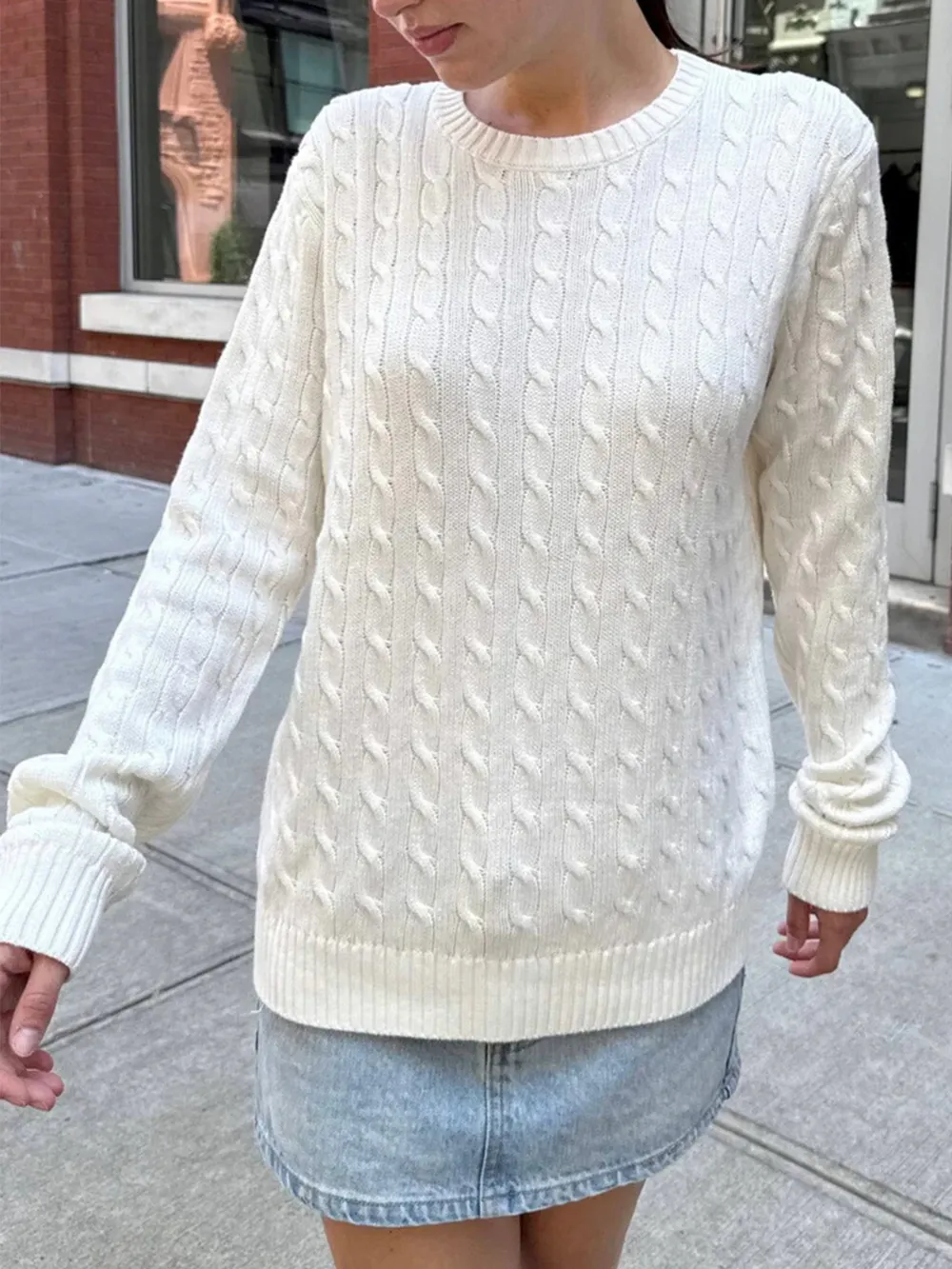 Cable-Knit Round Neck Pullover Sweater, image 11