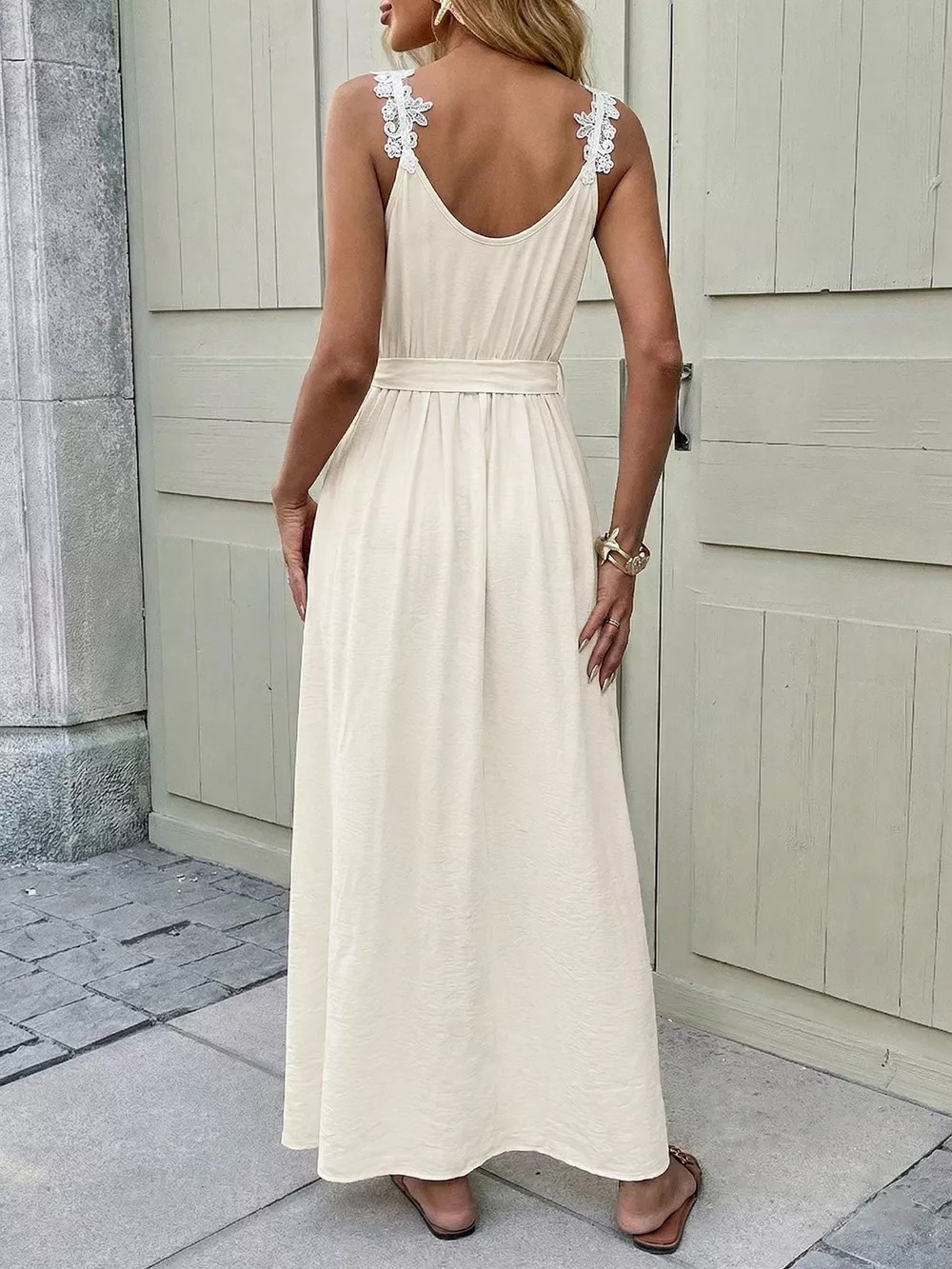 Lace Trimmed Slit Maxi Dress, image 10