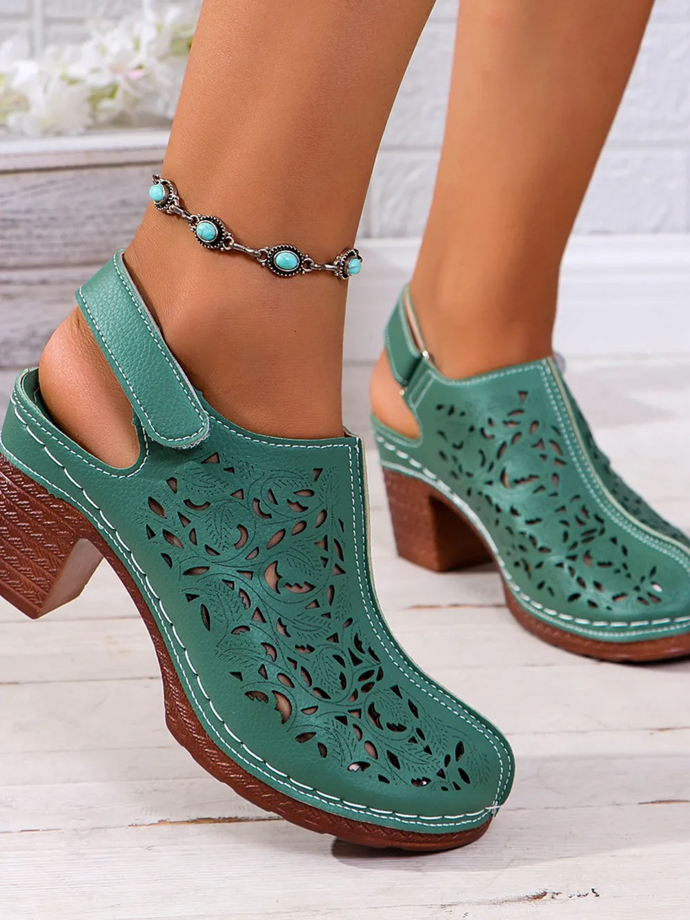 Cutout Block Heel Slingback Sandals, image 4