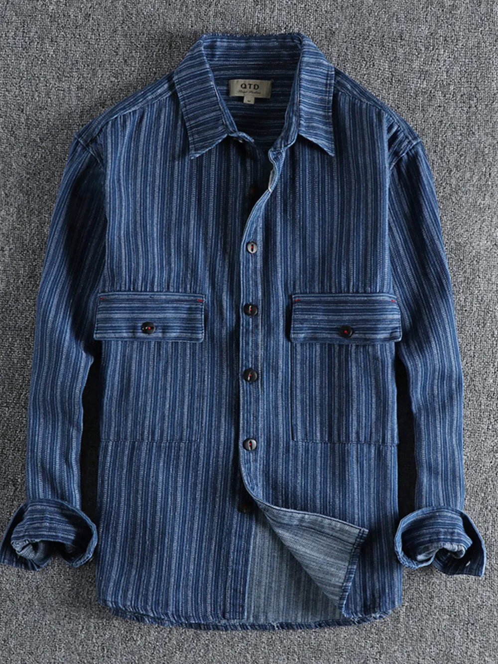 Men's Striped Button Down Denim Shirt, image 5