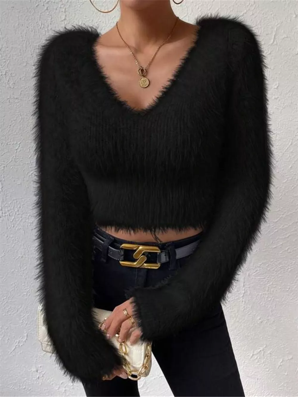 Fluffy Knit V-Neck Sweater, image 15