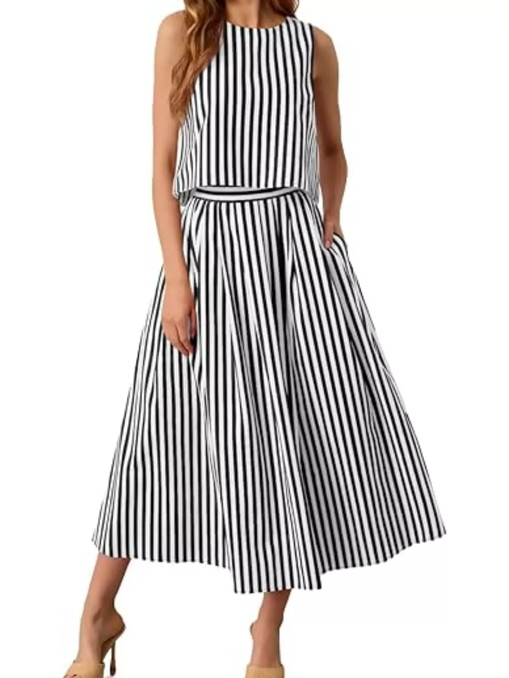 Striped Sleeveless Top and Midi Skirt Two-Piece Set, image 4