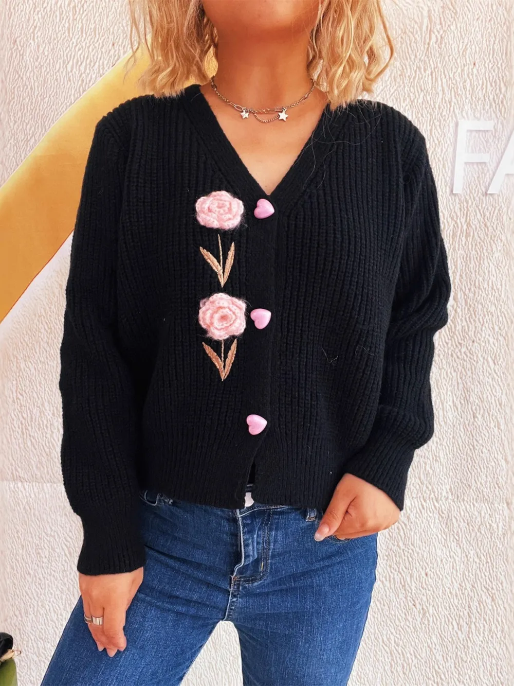 Flower V-Neck Button Up Cardigan, image 7