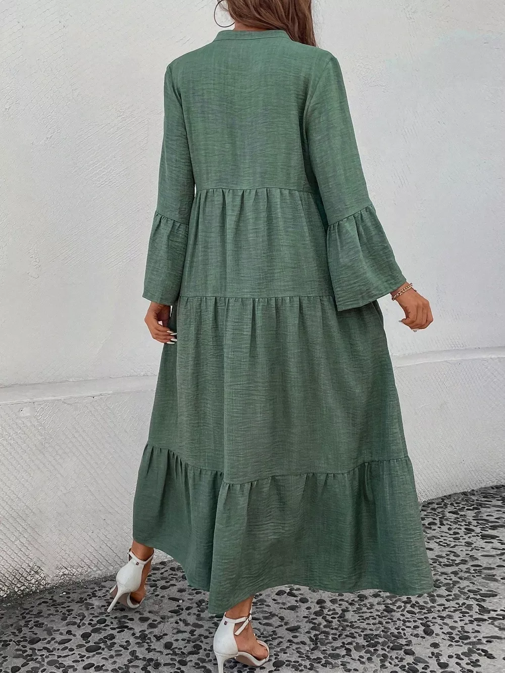 Ruffle Hem Button Front Tiered Dress, image 29