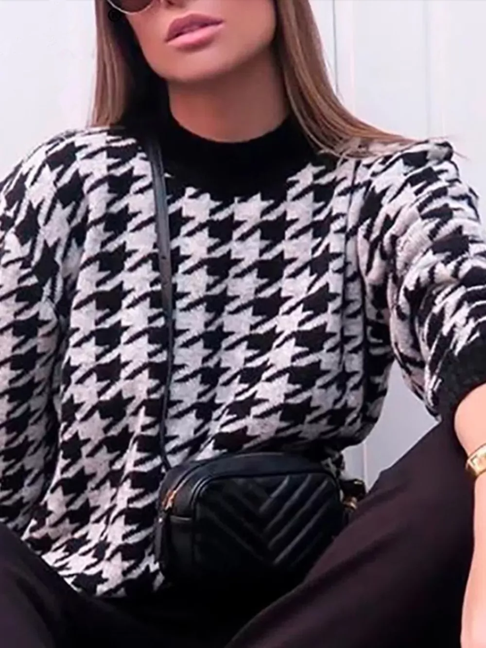 Houndstooth Pattern Oversized Sweater, image 12