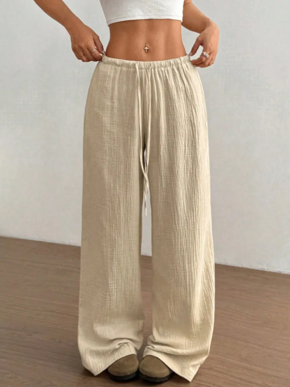 Wide Leg Drawstring Casual Pants, image 28