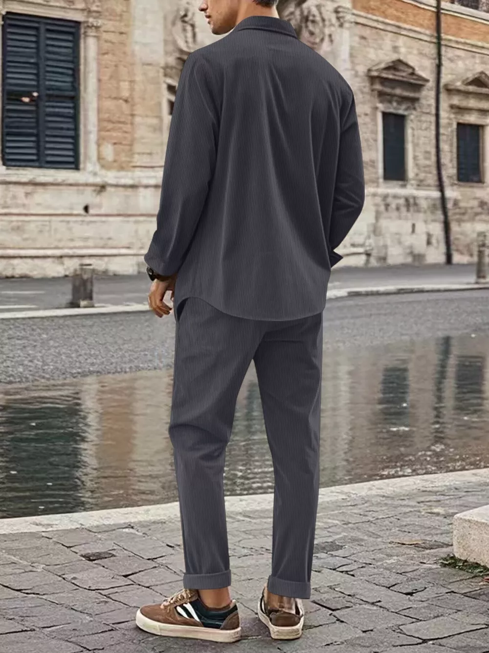 Men's Full Size Button Up Long Sleeve Shirt and Pants Set Plus Size, image 13