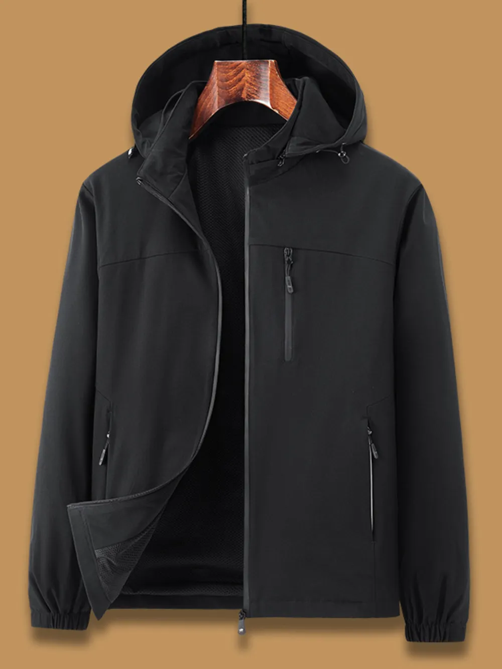 Men's Plus Size Zip Up Long Sleeve Hooded Jacket