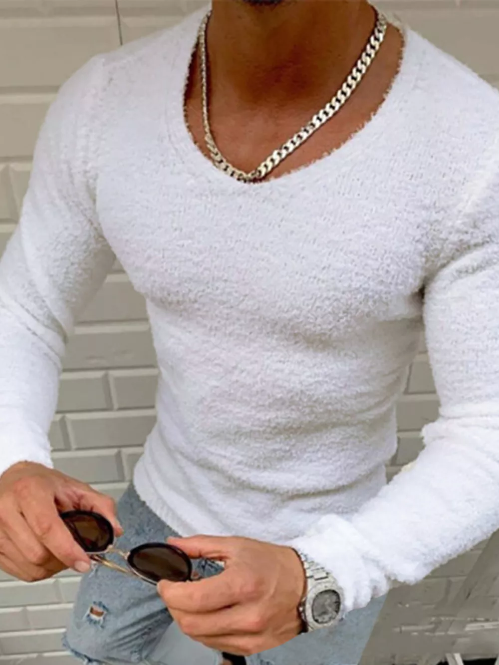 Men's Full Size Textured Long Sleeve Sweater Plus Size, image 3