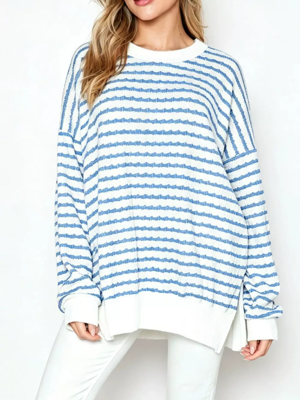 Oversized Striped Crew Neck Sweatshirt