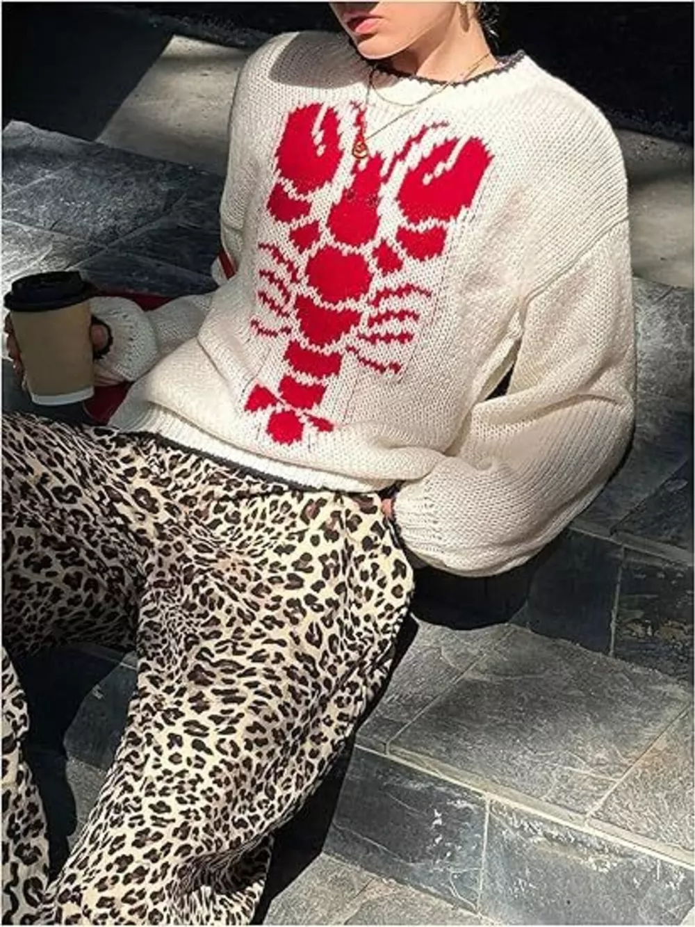 Lobster Round Neck Dropped Shoulder Sweater, image 5